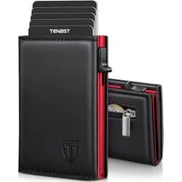 TEEHON Geldbörse Geldbeutel Herren, Edle Portemonnaie Herren mit Münzfach (RFID-Sicher Slim Wallet), Geldbörse Premium für 10 Karten - Rot-Schwarz