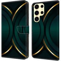 CLM-Tech Handytasche für Samsung Galaxy S26 Ultra 6,9 Zoll Klapphülle aus PU-Leder (goldener Rand Kontur, 1-tlg., Flip Case), Magnetverschluss, Standfunktion und Kartenfächer