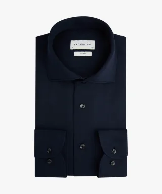Profuomo - Blaues Piqué-Hemd, Single Jersey navy - Gr. - 38