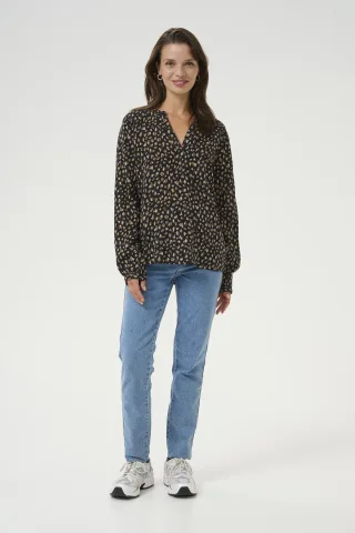 Langarm-Bluse Regular fit Black/Brown Graphic Dots black brown