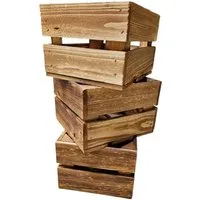 Teramico Holzkiste Holzkiste Dekokiste Box 22 x 20 x 15 cm 3er SET Geflammt, Aufbewahrungsbox