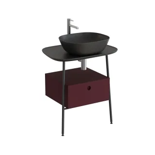 VitrA Plural Waschtischunterbau mit 1 Vollauszug und Konsolenplatte 68 x 49 x 74 Schwarz Matt,80481 80481