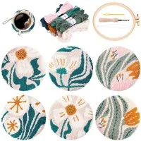 BlingBin Kreativset Stanznadel-Set, Untersetzer-Set, 6-teiliges, Einfaches DIY-Stick-Set, (6er Set, 6-tlg., 10*10cm), für Anfänger mit Vorlagen, Werkzeug, Garnen, Stickrahmen und Anleitung