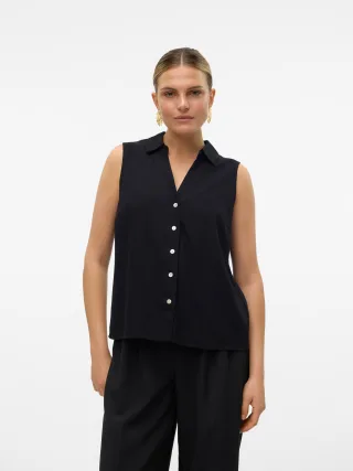 Vero Moda Blusentop "VMMYMILO SL V-NECK SHIRT WVN GA" mit Leinen