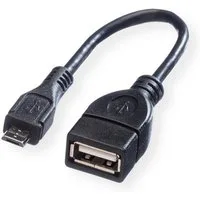 VALUE USB 2.0 Kabel, USB 2.0 Typ Micro B - Typ A BU, OTG USB-Kabel, USB 2.0 Typ Micro B Männlich (Stecker), USB 2.0 Typ A Weiblich (Buchse) (15.0 cm), 0,15 m