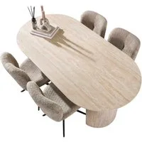 Vintagehaus Esstisch Retro Oval Travertin Keramik 180 cm