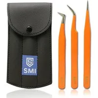 SMI Präzisionspinzette Wimpernpinzette Wimpernverlängerung 3-tlg Wimpern Pinzette mit Etui, gebogen und gerade