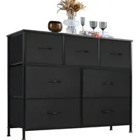 Refined Living Kommode Schubkastenkommode mit 2/4/5 /7/8/9 Schubladen stabilem Stahlrahmen (Kommode mit 7 Schubladen aus Stoff Schubladenschrank, Aufbewahrungsschrank Hoch Holztop Komodenschrank Sideboard Möbel), für Schlafzimmer Wohnzimmer Flur Kind