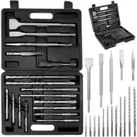 BlingBin Bohrer- und Meißelsatz 17tlg Bohrhammer SDS Plus Bohrer und Meißel Set ink, (SDS-Bohrer-Set – 17-teilig, 17-tlg., mit Bohren und Meißeln im Koffer, Hammerbohrer Steinbohrer Betonbohrer), Für Beton, Fliesen, Ziegel, Zement, Stein und Mauerwer