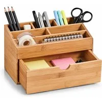 hausleben Organizer Schreibtisch aus Bambus mit Schublade–Büro Organizer, (Schreibtischablage für Büro & Home Office, 1 St), 6 Fächer mit Schublade,24,5x13x15 cm