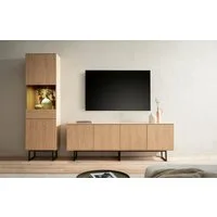 Home affaire Wohnwand Lund, moderne Anbauwand, Wohnzimmer-Set in Stone Oak, (2-St), enthält Vitrine und Lowboard