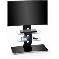 HOOZ TV-Rack TV-Rack Schwarzglas – schwenkbarer TV-Stand mit ESG-Sicherheitsglas (Einzelartikel, TV-Rack inkl. TV-Halterung, Montagematerial und Aufbauanleitung), TV-Rack mit schwenkbarer TV-Halterung und integriertem Kabelmanagement