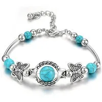 KARMA Armband Damen Boho Altsilber Türkis Retro-Look (Damenarmband, 1-tlg., Schmetterling Perlen Geschenk für Sie, Silberfarben), Sommer Schmuck Damen Armband