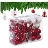 relaxdays Weihnachtsbaumkugel Weihnachtskugeln im 103er Set (103 St), Weiß-Rot