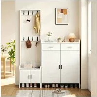 Merax Garderoben-Set Garderobenschrank mit Schuhschrank, (Schuhregal mit 10 Staufächern, 1-St., für Eingangsbereich), Flurgarderobe mit 8 Haken, 2 Schubladen & 2 Türen, 125x36x165 cm