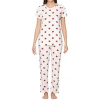 fashionshowcase Pyjama Damen Zweiteiler mit Herzmuster – Kurzarmshirt & Hose, 3 Varianten (2 tlg., Zweiteiliges Schlafanzug-Set) Herzmuster-Design