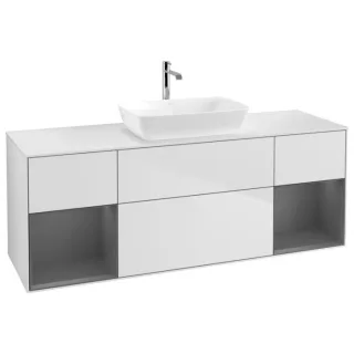Villeroy und Boch Finion Waschtischunterschrank G861GKMT 160cm, Abdeckplatte white matt, Emotion, Regale Anthracite matt lacquer, White matt lacquer