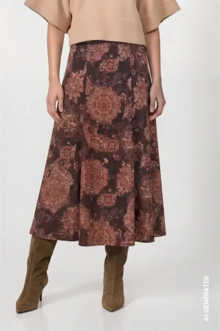 monari - Rock mit Paisleymuster black coffee gemustert - Gr. - 36