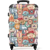 NoBoringSuitcases.com© Hartschalen-Trolley Reisen - Muster - Illustrationen - Vintage - Braun 67 cm - 72 L, 4 Rollen, Koffer Mittelgroß für 20kg, Suitcase für Erwachsene, Reisekoffer