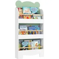 AIYAPLAY Kinderregal 3-stufiges Spielzeugregal mit Bärenthema, Bücherregal Kinder 1-tlg., für Bücher Spielzeug Kinderzimmer, 55 x 15 x 110 cm, Grün