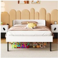 Furnishings Home Kinderbett Holzbett Einzelbett Jugendbett (1-tlg., Geeignet für Jugendliche und Kinder), Welpeform Kopfteil, Mit Lattenrost, Holz, 90x200 cm