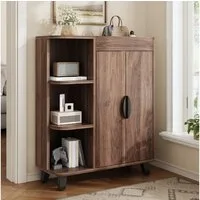 Merax Schuhschrank Schmal Schuhregal Holzoptik Mehrzweckschrank (80 x 32 x 99 cm (L x B x H), 1-St) Schuhschrank mit 2 Türen, offenen Regalen & Stauraum