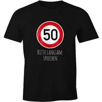 MoonWorks Print-Shirt Herren T-Shirt Geburtstag 50 Straßenschild Tempolimit Bitte langsam mit Print
