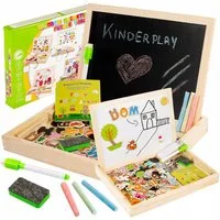 kinderplay Magnettafel Magnettafel aus Holz – beidseitig – Lernspaß für Kinder – Set, (Set, Doppelseitige Magnettafel mit Zubehör)