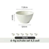 JIWOO Müslischale 6er Ø11,8cm, Frühstückschalen Eisschale Dessertschalen Schale, Keramik, (Schaleset, 6-tlg), Porzellan Hochwertiges Schalen Weiß Mikrowellenofen Spülmaschine