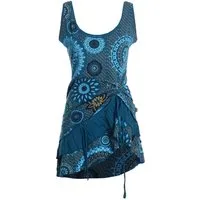 Vishes Sommerkleid Damen Ärmellos Bedruckt Rüschen Raffung Baumwolle Alternative Mode, Boho, Hippie, Ethno, Festival