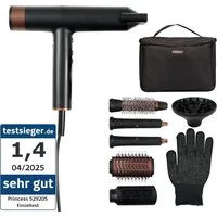 PRINCESS Haartrockner Princess 529205 Airstyler Pro – 7-in-1 Stylinggerät – Benutzerfreundli, 2000 W, 3 Heiz-/Gebläsestufen, Ionen, Coolshot, 7 Aufsätze, Tasche