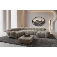 Sofa Dreams Wohnlandschaft Maleron XXL Polster Couch, Stoffsofa, 6-Sitzer, Ottomane rechts, Samtstoff in Sand
