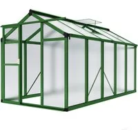 GarveeMore Wintergarten Begehbares Gewächshaus, Aluminiumrahmen Polycarbonat‑Platten, 183×305cm, mit Regenrinne, Pflanzenhaus, Gartengewächshaus