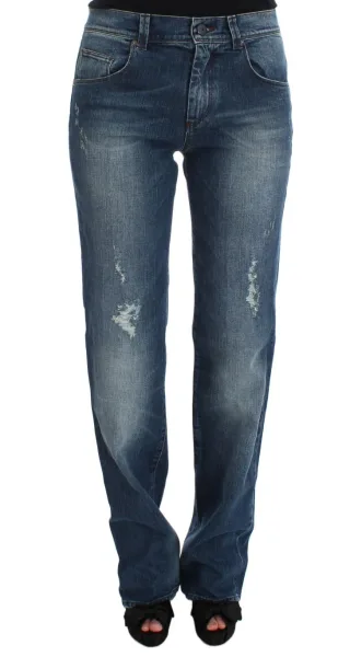 Ermanno Scervino - Jean Slim Fit en coton mélangé bleu délavé pour femme