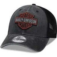 HARLEY-DAVIDSON Baseball Cap Herren Trucker Cap Washed Colorblock 39THIRTY® Kappe Bar&Shield Logo Gesticktes New Era Flaggenlogo auf der Seite