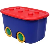 ONDIS24 Aufbewahrungsbox Spielzeugaufbewahrungsbox Spielzeugkiste Kinder Spielzeugbox Funny, mit großen Rädern und aufliegendem Deckel, 46 liter