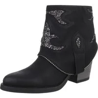 Ital-Design Modische Stiefelette mit Glitzer-Details für Damen Westernstiefelette (90482701) Blockabsatz Stiefeletten in Schwarz
