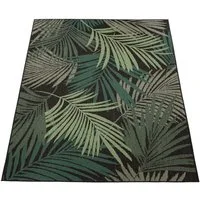 KADIMA DESIGN Outdoorteppich Palmblättermuster Balkon, Terrasse schmutzabweisend Outdoor Teppich, Rechteckig, Höhe: 4 mm, 100% Polypropylen, Rücken aus Polypropylen, 100x200cm, Schwarz