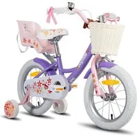 JOYSTAR Kinderfahrrad 12 14 16 18 Zoll Mädchenfahrrad, 3 - 9 Jahre, Geschenk für Prinzessin, 1 Gang, Puppenradsitz & Stützrädern& Korbstreamer, 18 Zoll mit Stützrädern