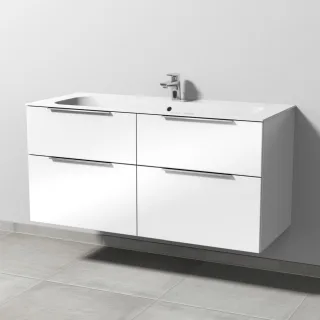 Sanipa 3way Keramik-Set Finion Keramik-Waschtisch und Unterbau mit 4 Auszügen, Weiß-Glanz UF40278
