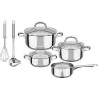 GSW Topf-Set Montreal, Edelstahl (Set, 9-tlg., je 1 Kochtopf 14/16/20 cm, 1 Stieltopf 14 cm), inkl. aller Kochutensilien die eine Haushaltsküche benötigt, Induktion
