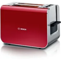 BOSCH Toaster Styline TAT8614N, integrierter Brötchenaufsatz, Liftfunktion, 860 W, Auftaufunktion, Abschaltautomatik, Brotzentrierung, Edelstahl/rot