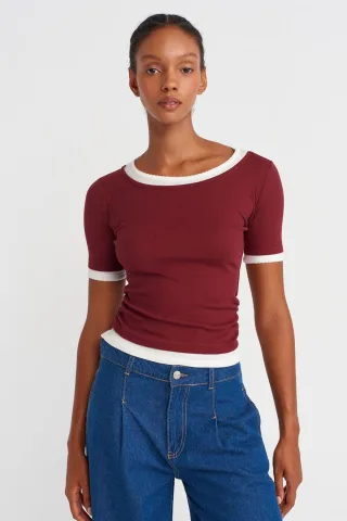 Damen Crop Slim-Fit Rundhalsausschnitt T-Shirt