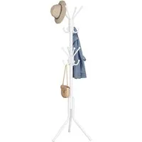 SONGMICS Garderobenständer Kleiderständer, Garderobe, für Kleidung, Taschen und Hüte, Höhe 175 cm, aus Metall, 16 Haken, Eingangsbereich, Wohnzimmer, Schlafzimmer, weiß