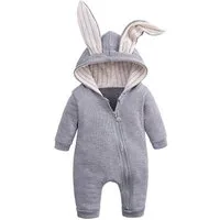 Gluckids Strampler Unisex Baby Langarm Bodysuit mit Kapuze Warmer Overall Babykleidung (mit Reißverschluss, 1-tlg) Kapuzenpullover mit Süßen Ohren Kleinkind Frühling Herbst Bodysuit