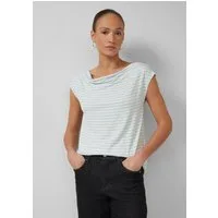 s.Oliver Kurzarmshirt T-Shirt Viskoseshirt mit Wasserfall-Ausschnitt und Streifen
