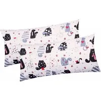 Heubergshop Kissenbezug, (2 Stück), 2er Set 40x80cm Katzen Pfoten Sterne Herzen Kinder (KY-Katzen-40x80)