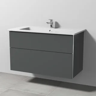 Sanipa 3way Keramik-Set Venticello Keramik-Waschtisch und Unterbau mit 2 Auszügen, Anthrazit-Matt BR32422