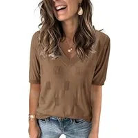 Arach&Cloz Strickpullover Arach&Cloz Damen Kuzrarm Pullover V Ausschnitt Sommer Frühling Bluse Strickpullover Basic Oberteile Strick Tops