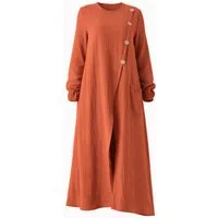 WENOR Longtunika Musselin mit Frontschlitz, Knopfdetail, 100 % Baumwolle, 130 cm Frontschlitz, asymmetrisches Knopfdesign, extra lang